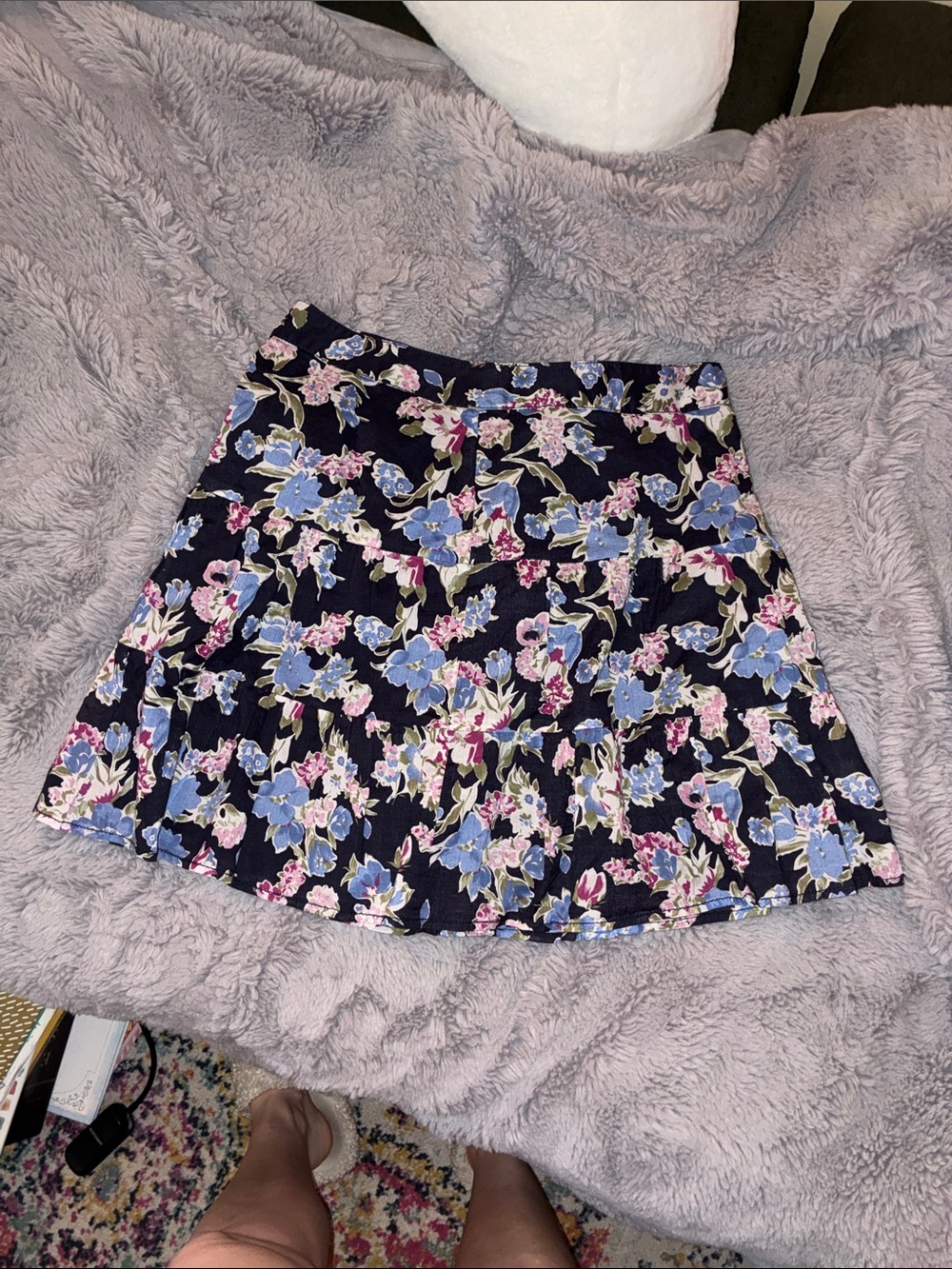 LOFT 6P Floral A-Line Mini Skirt - Navy with Blue & Pink Flowers
